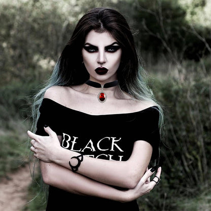 Halloween Heart Necklace for Women Vampire Raven Choker Necklace
