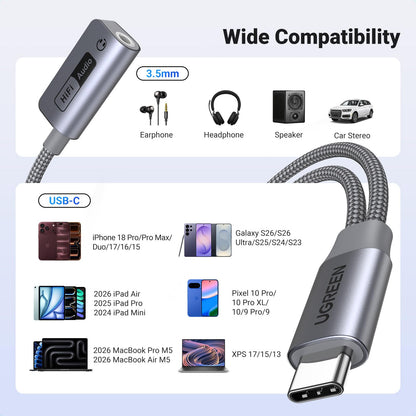 UGREEN Magnetic 2 in 1 USB C to 3.5mm Audio Adapter and Charger, Black