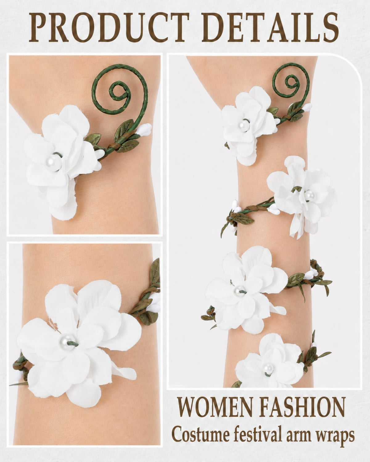 FRESHME Renaissance Fairy Floral Arm Wrap - 1 PC Elf Bracelet Forest Mother Nature Costume Renfaire Cosplay Fairy Accessories