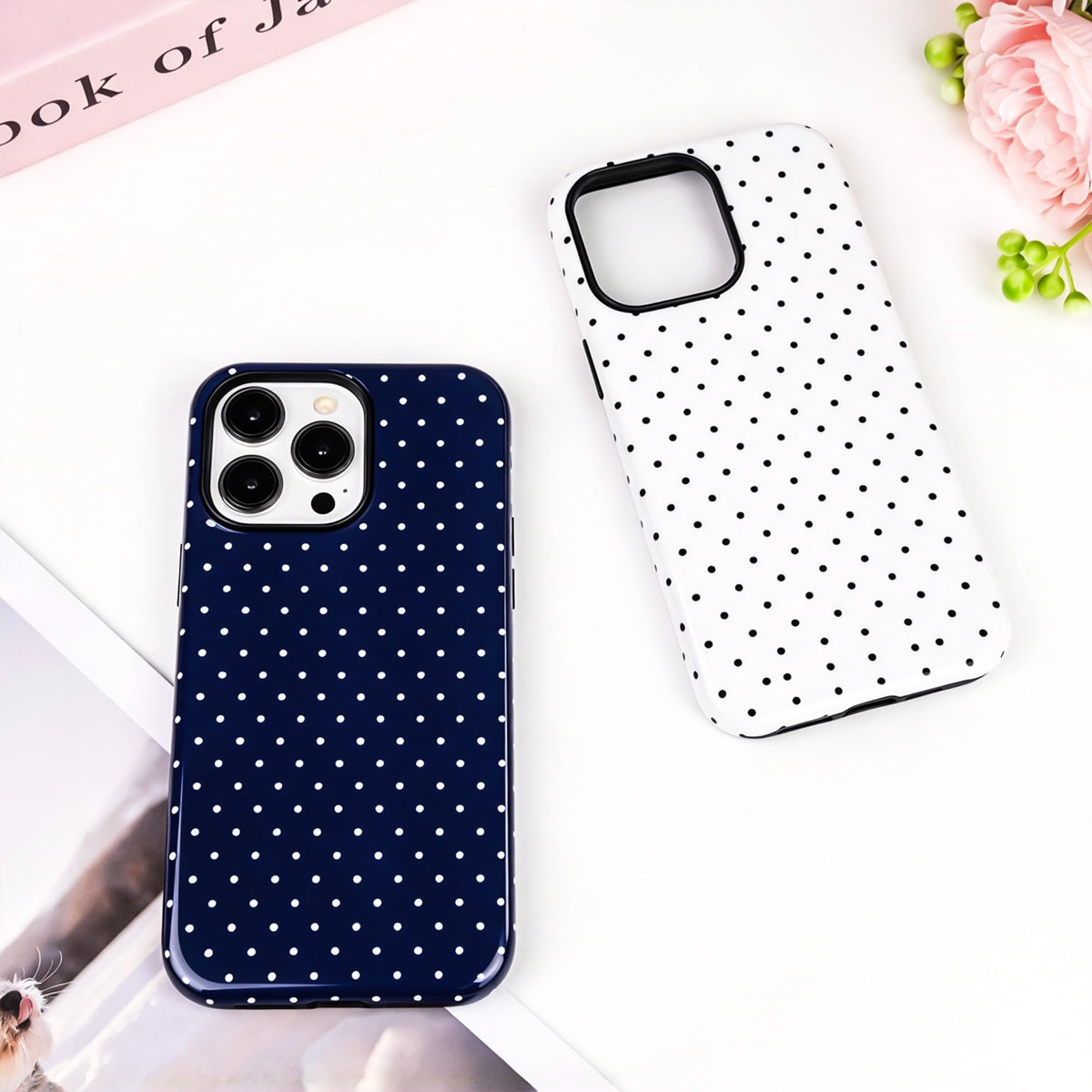 Polka Dot Pattern Phone Case for iPhone 17 6.3", White