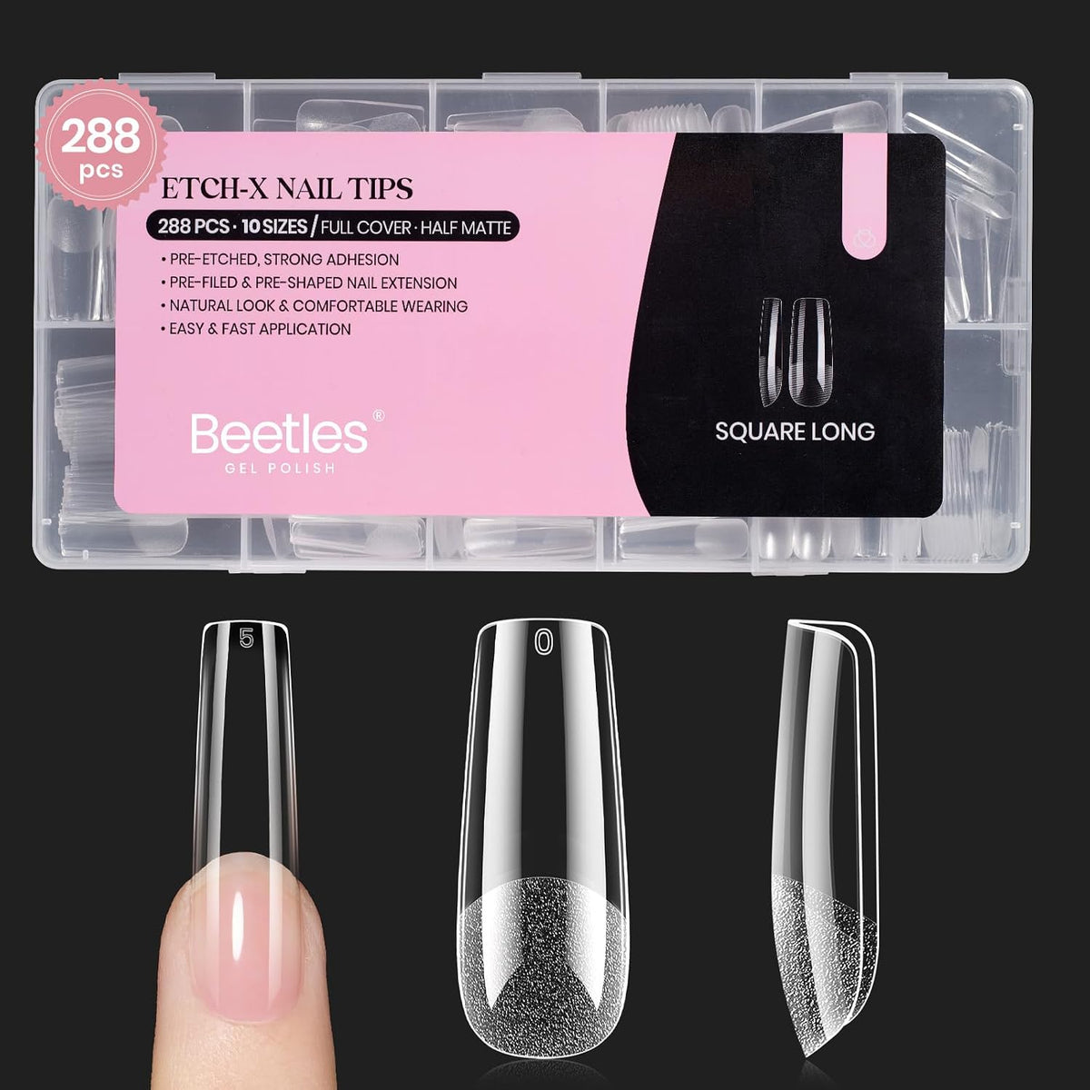 Beetles Soft Gel Nail Kit Almond Short 288pcs 12 Sizes Nail Tips with Glue