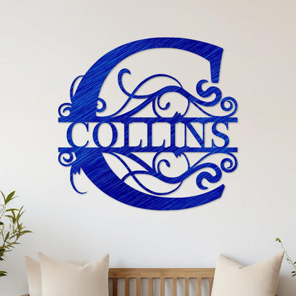 Custom Metal Name Sign | Split Letter Monogram | Outdoor Last Name Sign
