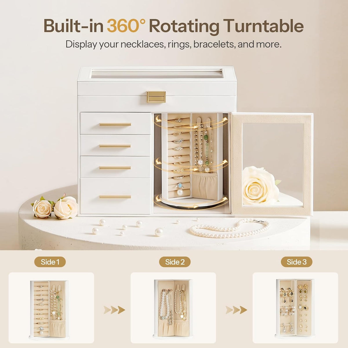 HOOBRO Jewelry Box with 360° Rotating Turntable, 5-Tier Jewelry Organizer