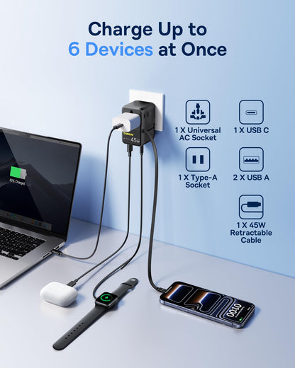 Baseus 70W Universal Travel Adapter, 6-in-1 International Plug Adapter