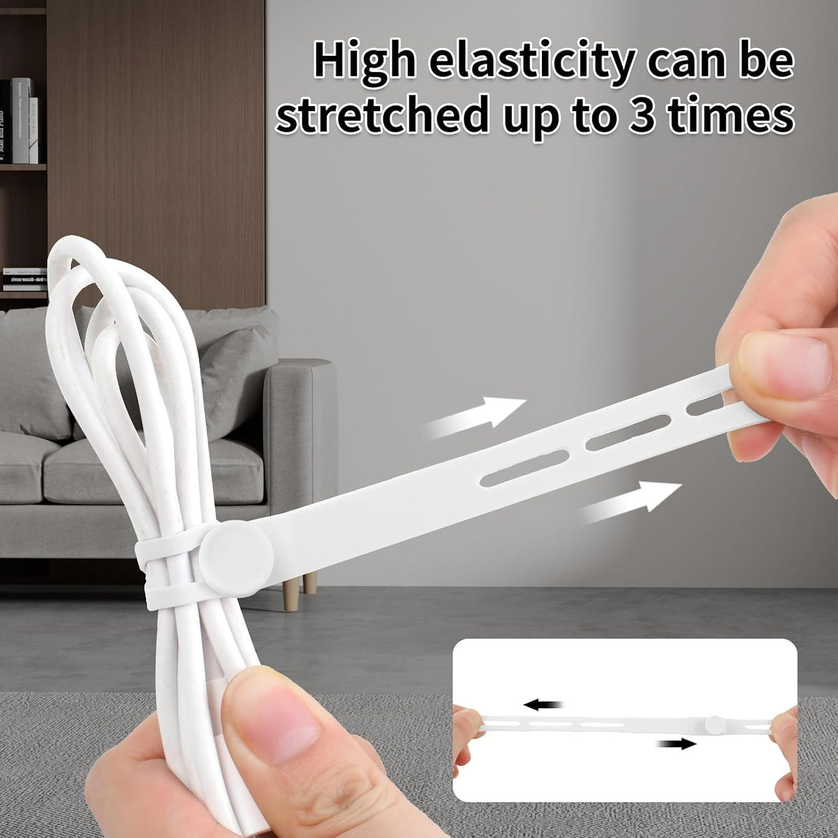 25 Pcs Silicone Cable Ties, Cable Ties Reusable, High Elasticity Cord Wraps for Electrical Cords, Cord Organizer for Earphone, Phone Charger(White)