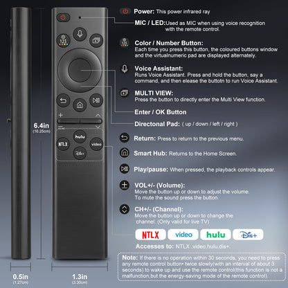 Replacement for Samsung TV Remote, for All 2018-2024 Samsung Remote Control for Smart TV with Voice Control. No Solarcell. 2-Year Warranty.