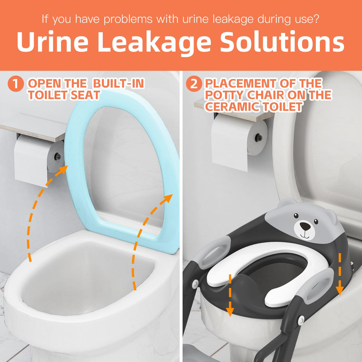 Potty Training Toilet for Toddlers, 2-in-1 Potty Training seat, Anti-Slip (Chocolate, Bear)