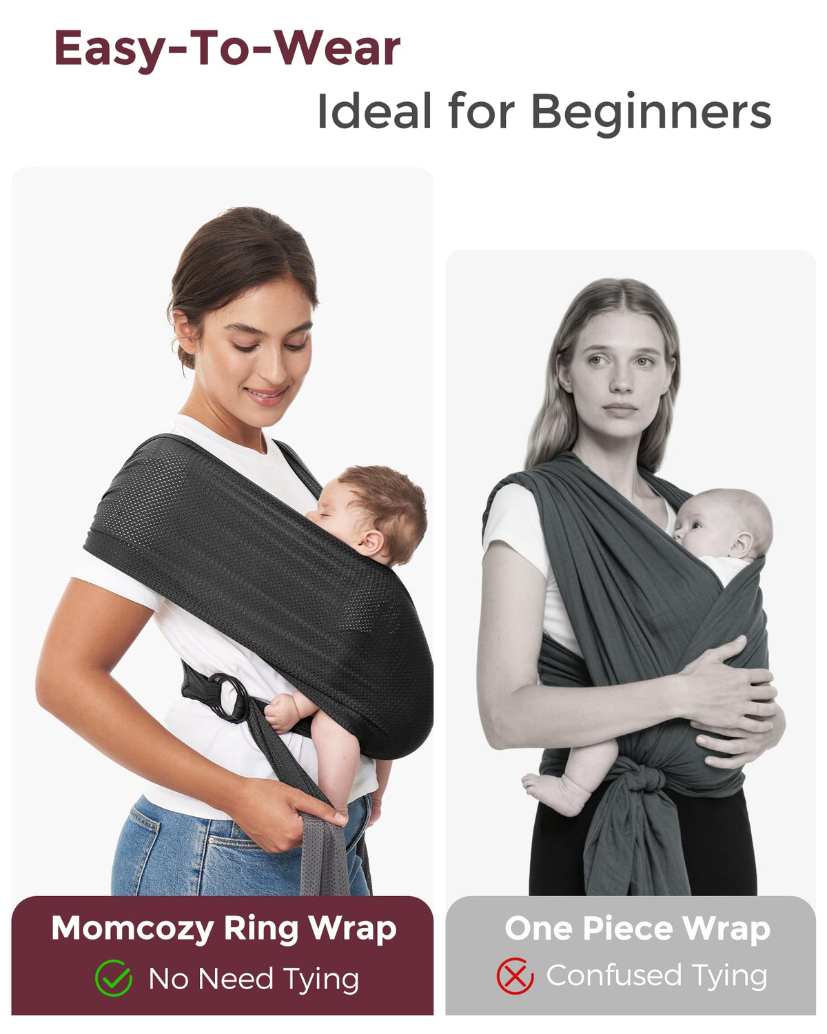 Momcozy Baby Wrap Carrier, Easy-On 2-Piece Design, Newborn to 33 lb