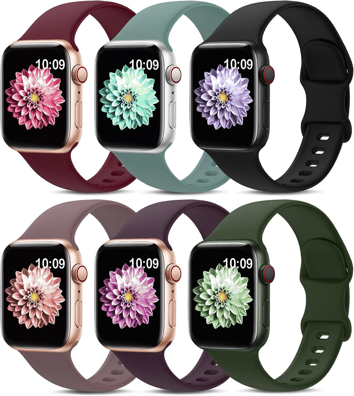 6 Pack Sport Silicone Bands Compatible with Apple Watch Band for Women Men