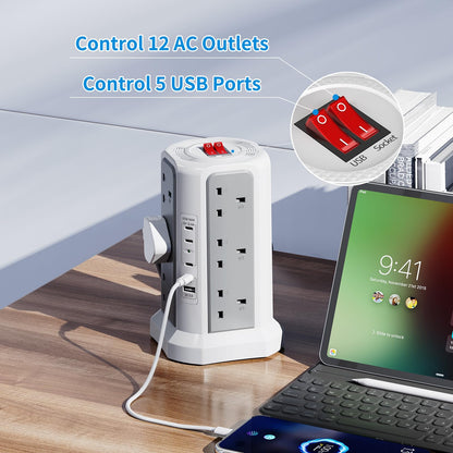HAFINO Tower Extension Lead with USB Slots, PD18W USB C Fast Charger, 1.8M
