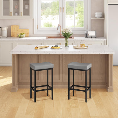 HOOBRO Bar Stools, Set of 2 Bar Chairs, Counter Height Stools, Saddle Barstools with Curved Surface, 24.8 Inches, 2.4" Thick Upholstery, for Kitchen, Dining Room, Cafe Black BB10BY01