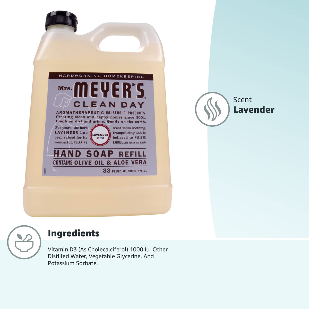 MRS. MEYER'S CLEAN DAY Hand Soap Refill, Lemon Verbena Scent, 33 Fl Oz Bottle