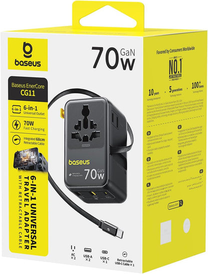 Baseus 70W Universal Travel Adapter, 6-in-1 International Plug Adapter
