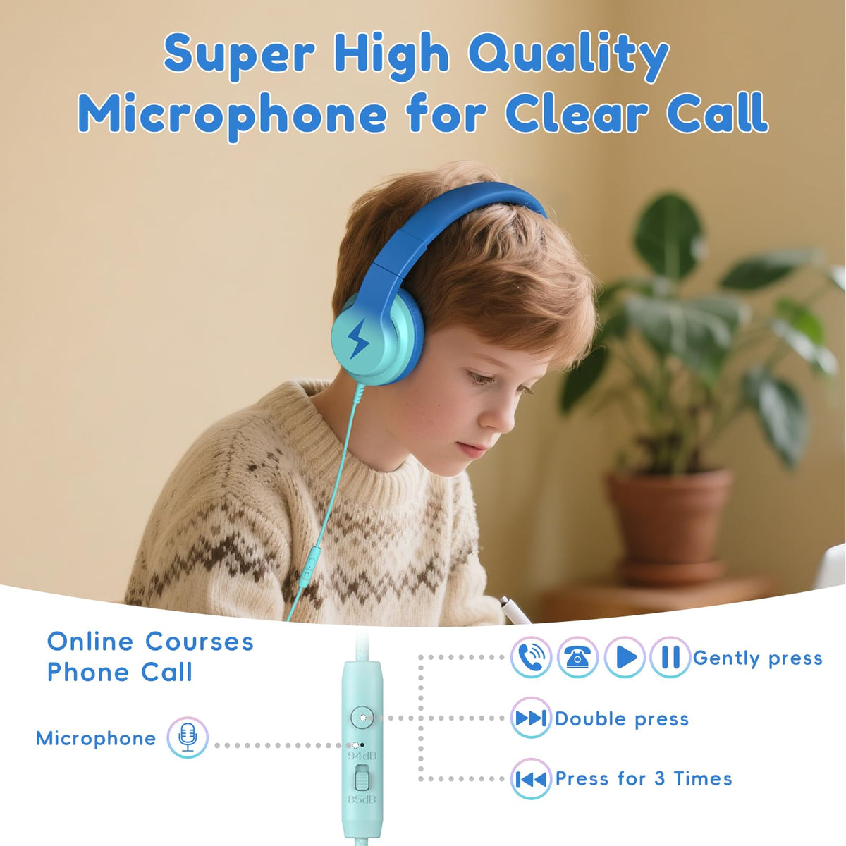 Candy Bila Wired Kids Headphones for School, Over-Ear for Boys Girls