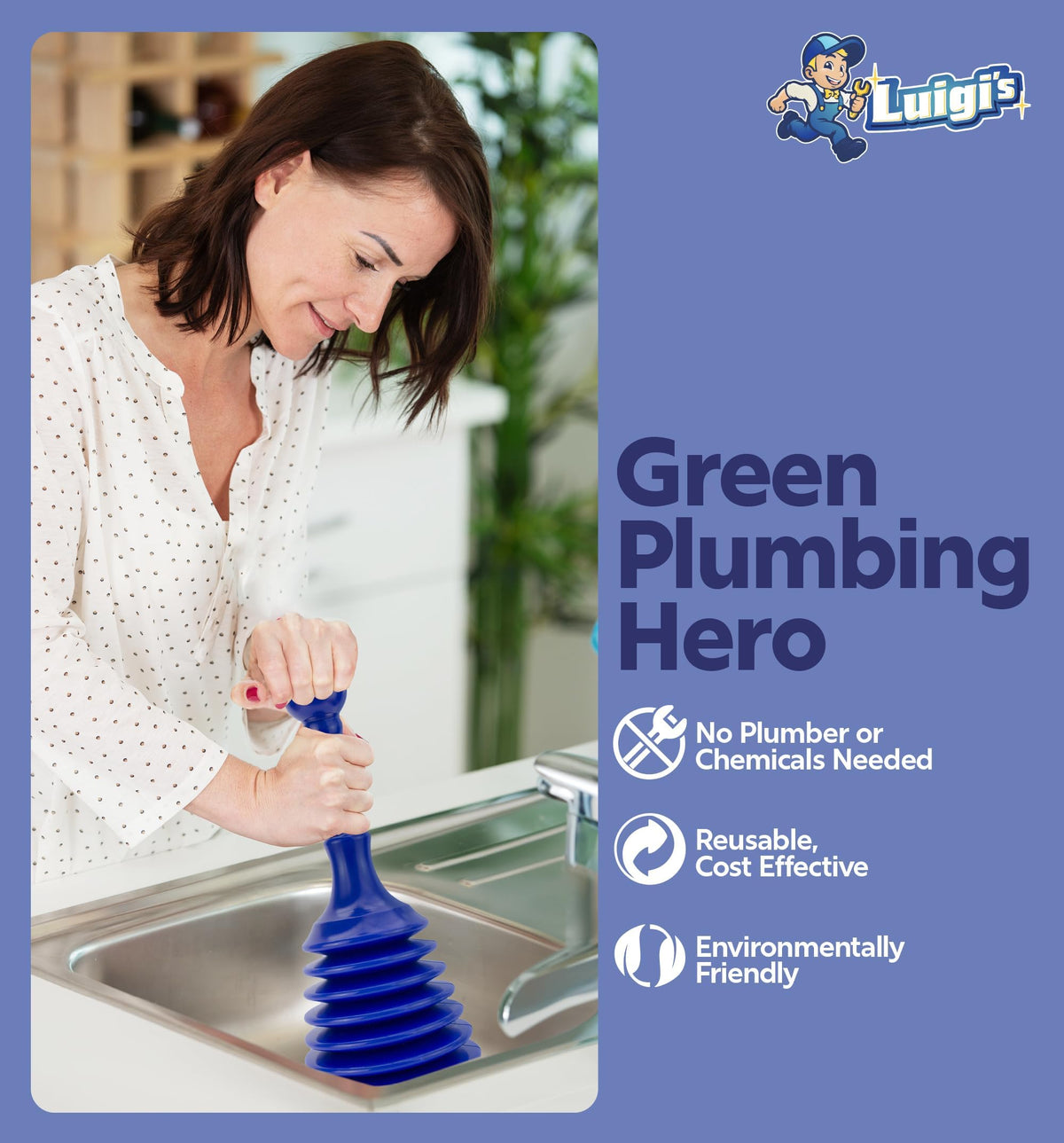 Luigi's Mini Sink Plunger for Unblocking Drains in Bathroom Kitchen Sink Bath and Shower - Small Powerful Commercial Style Plumbers Plunger - Bellow Plunger Sink Unblocker