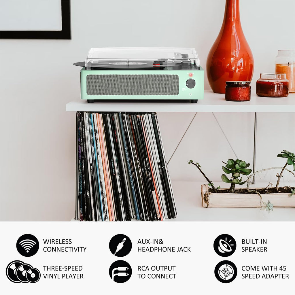 Seasonlife® Record Player for Vinyl Turntable with Speakers,Pale Purple
