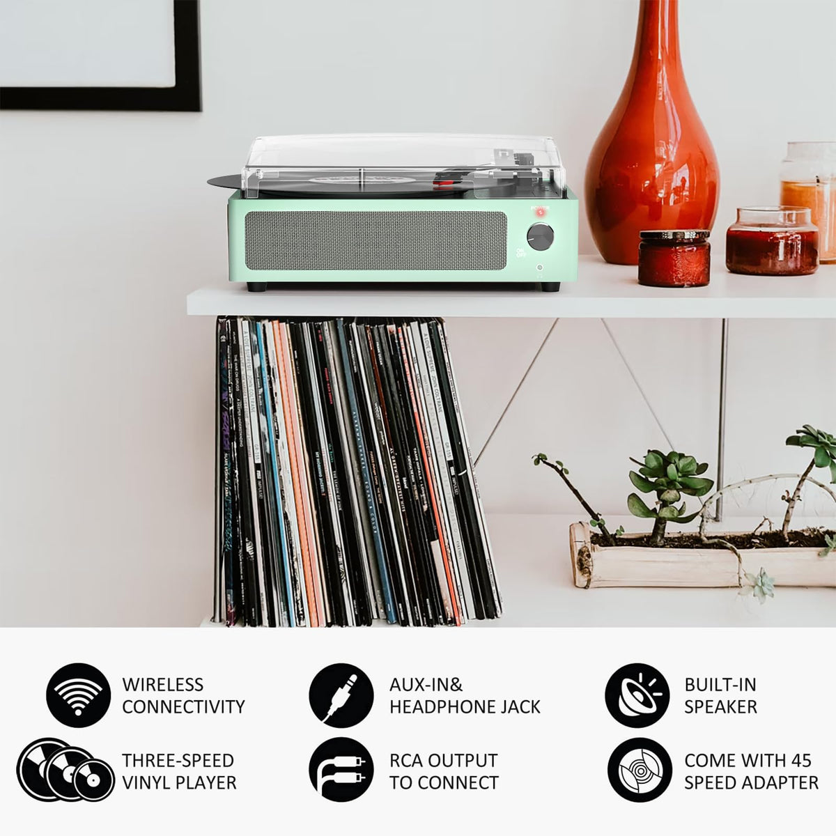 Seasonlife® Record Player for Vinyl Turntable with Speakers,Pale Purple