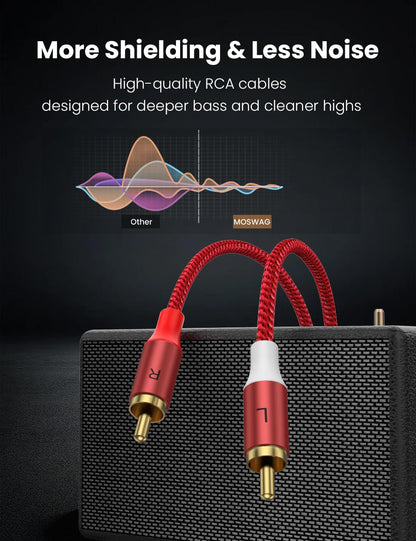 MOSWAG 2RCA Male to 2RCA Male Phono Cable 1m, 2 RCA Audio Cable Phono Lead