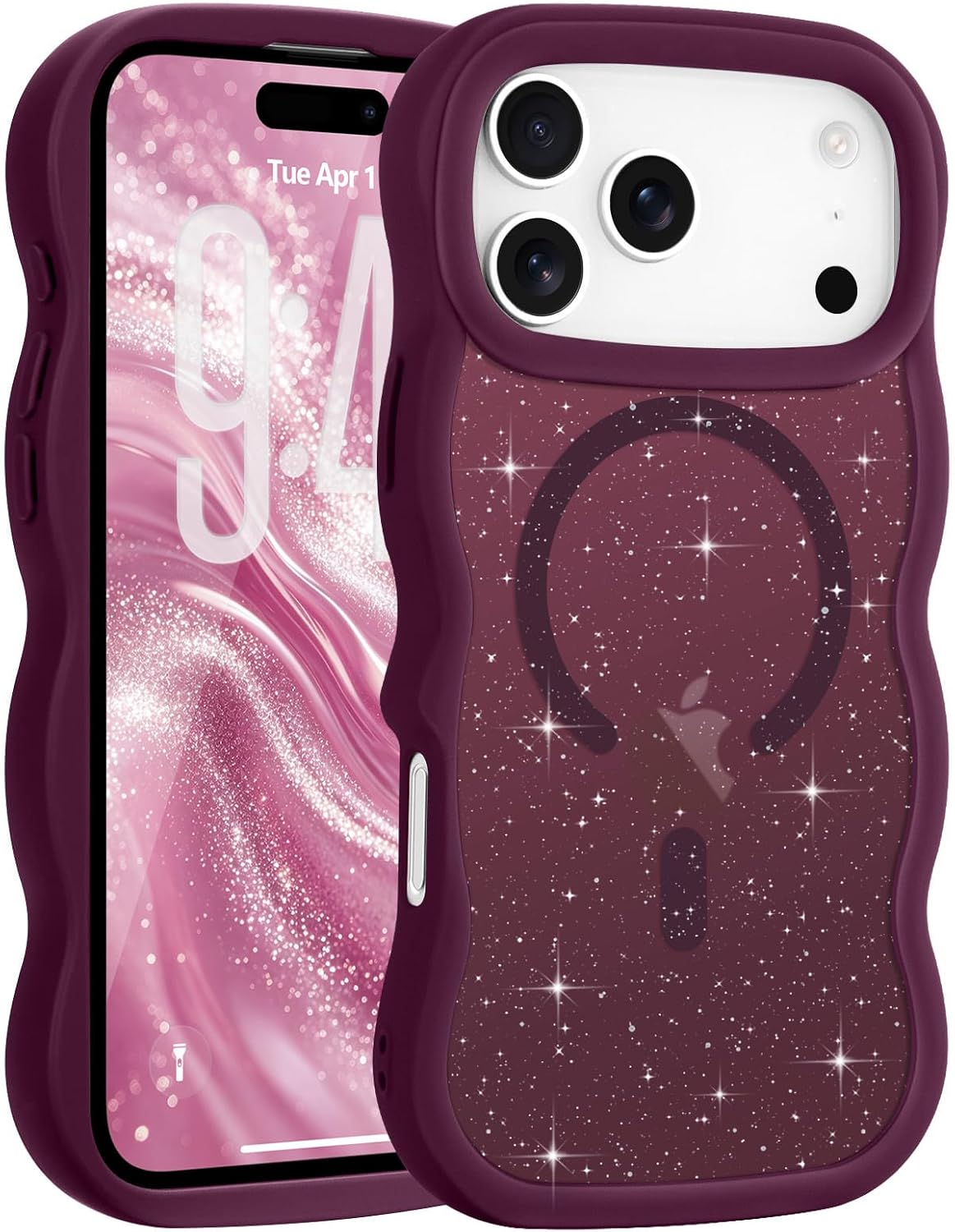 Pepmune for iPhone 16 Pro Max Case Curly Wavy Frame Translucent, Burgundy