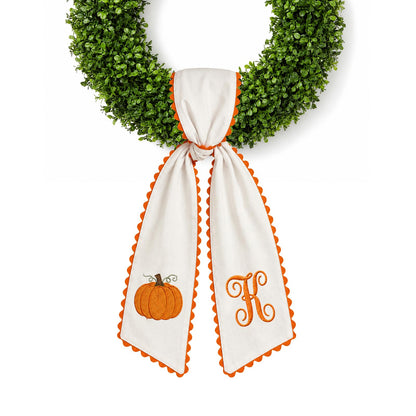 Halloween Pumpkin Wreath Sash Fall Front Door Orange Bow Decor (Y)