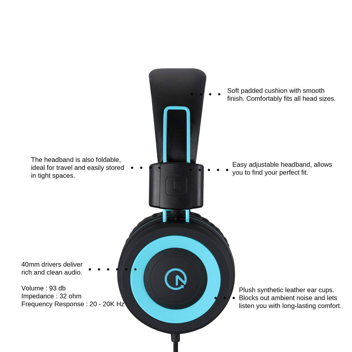 noot products K11 Kids Headphones with Wired Cord 3.5mm Jack Navy/Teal