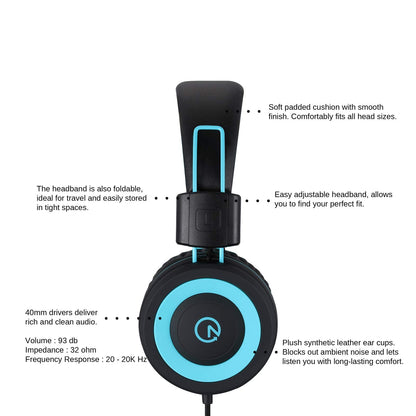 noot products K11 Kids Headphones with Wired Cord 3.5mm Jack Navy/Teal
