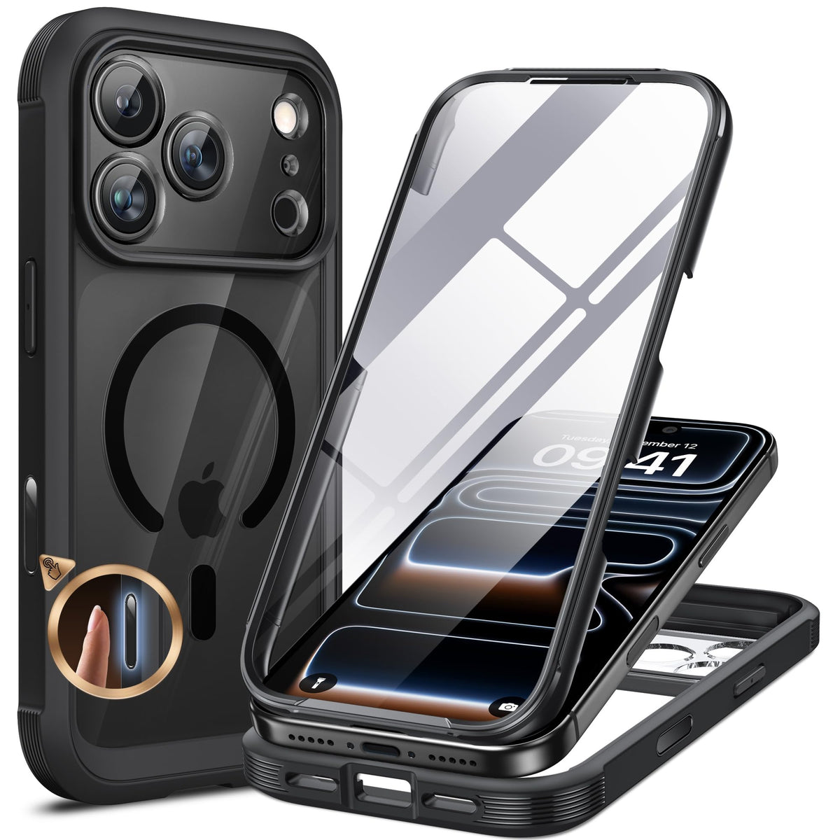 Miracase for iPhone 17e Case & iPhone 16e Case, Full-Body Phone with Built-in Glass Screen Protector, [Magnetic with MagSafe] Military Drop Proof 17 E/ 16 E Cover Bumper 6.1 inch, Black