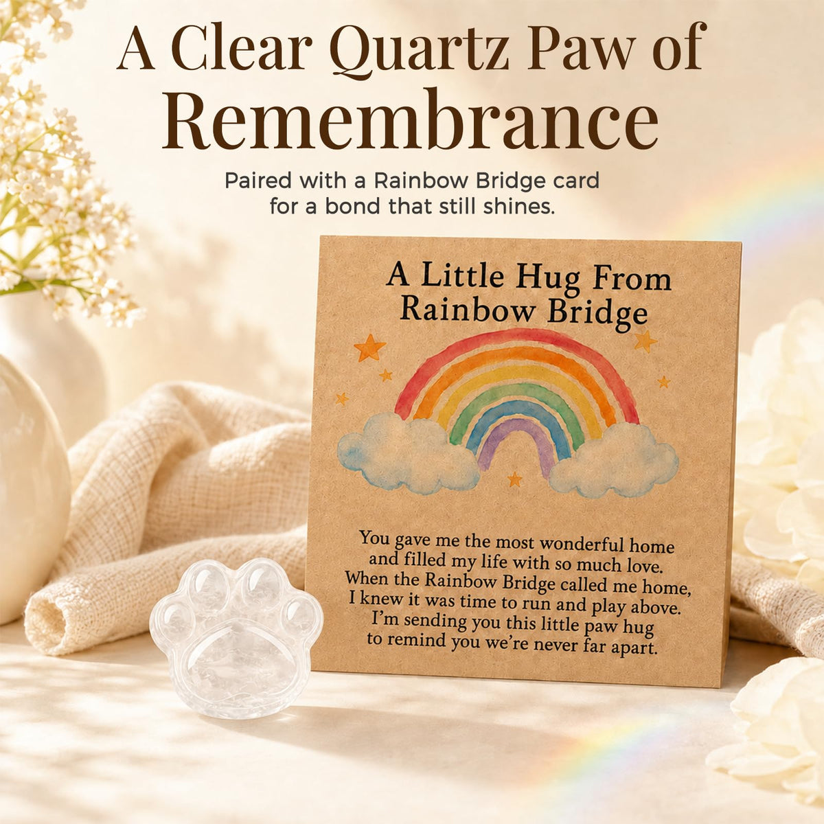 Dog Memorial Gifts for Loss of Dog, Rose Quartz Paw & Memorial Bracelet