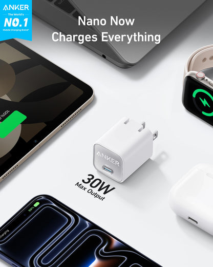 Anker Nano Phone Charger, 30W Portble and Foldable USB C GaN Charger