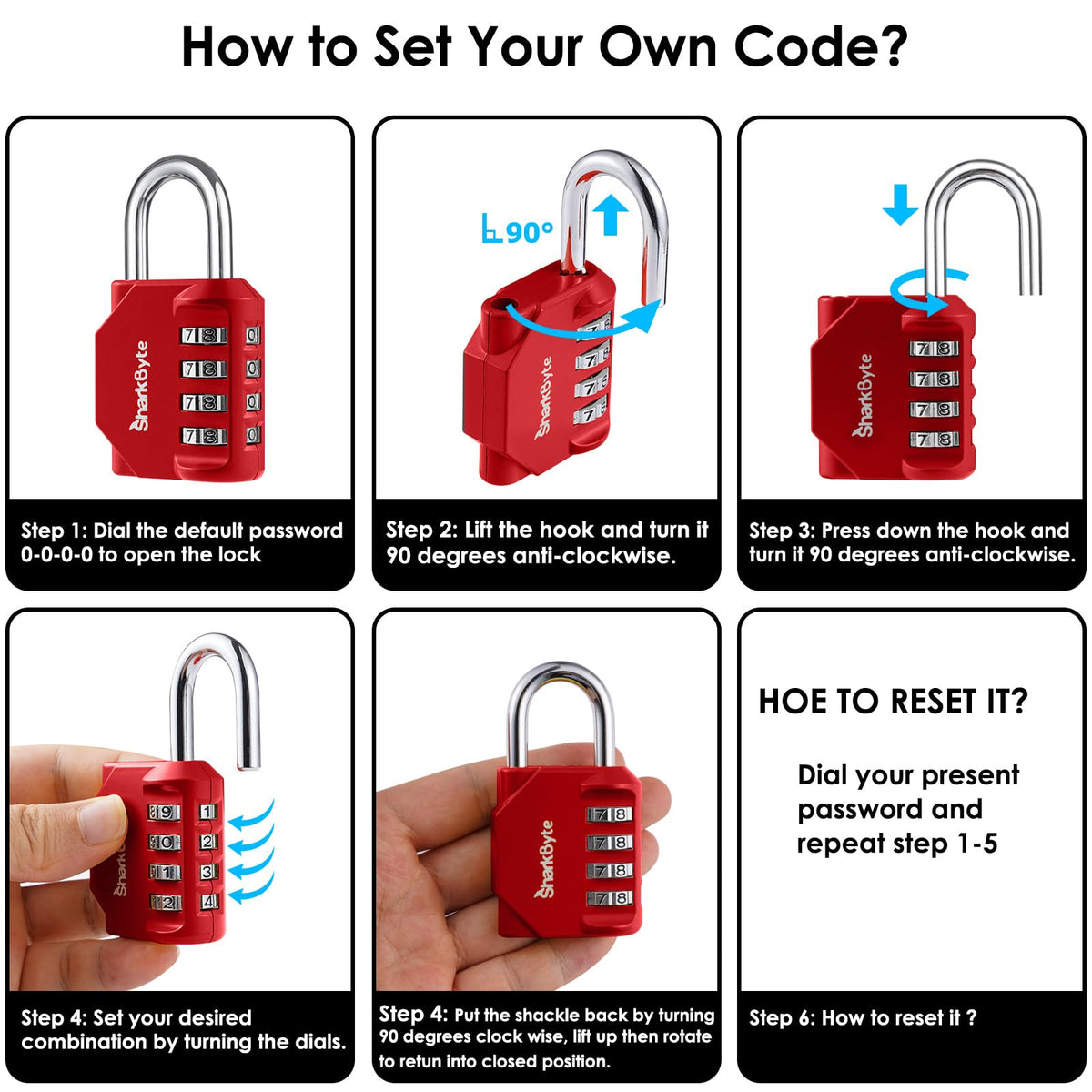SharkByte Heavy Duty Combination Padlock – 4-Digit Weatherproof Outdoor Lock with Stainless Steel Shackle, Anti-Rust Resettable Code for Gym, School, Locker, Shed, Toolbox, Gate & Warehouse - Purple