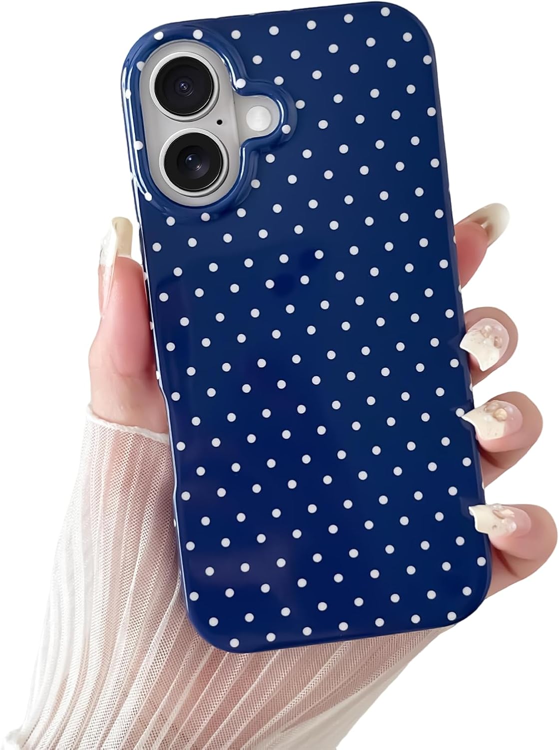 Yeddabox for iPhone 15 Case Cute Polka Dot Phone Case Soft TPU Slim Shockproof Phone Cover for Women Girls, Blue