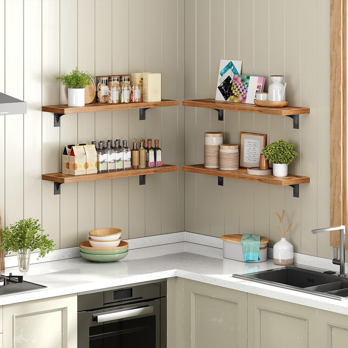 HOOBRO Floating Shelves for Wall, 15.7" Wall Mounted Shelves Set of 2