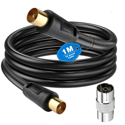Ancable TV Aerial Cable with Coaxial Adapter 5M Black TV Ariel Lead