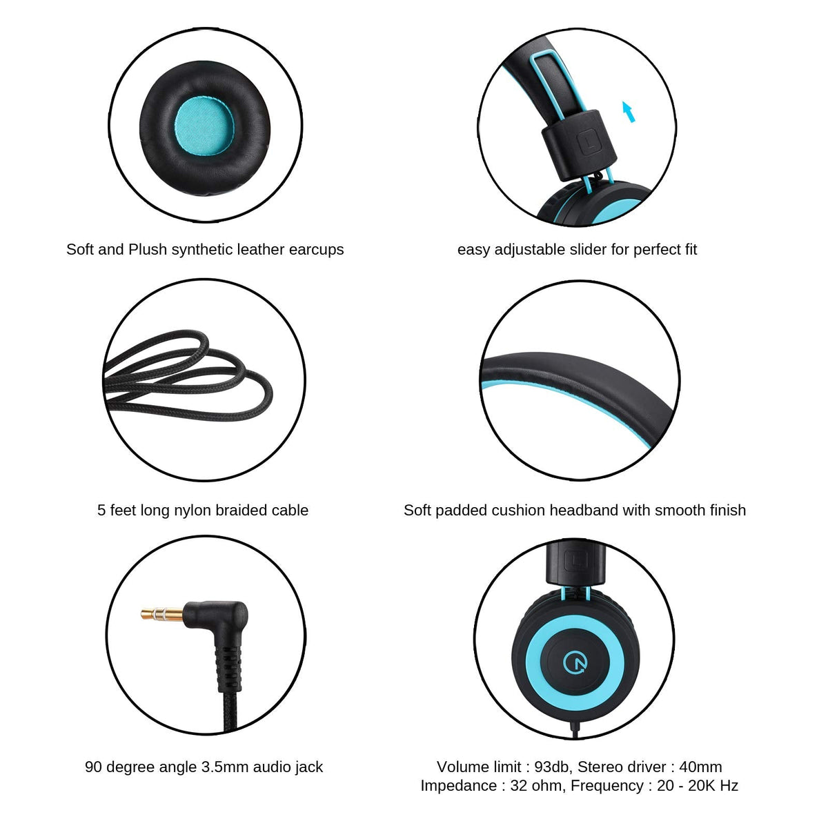 noot products K11 Kids Headphones with Wired Cord 3.5mm Jack Navy/Teal