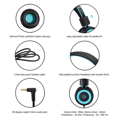 noot products K11 Kids Headphones with Wired Cord 3.5mm Jack Navy/Teal
