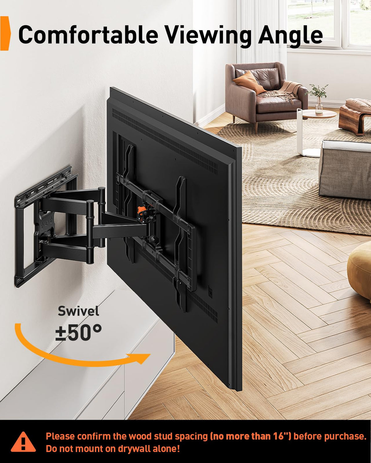 Perlegear Full Motion TV Wall Mount with Power Strip for 60–120 Inch TVs