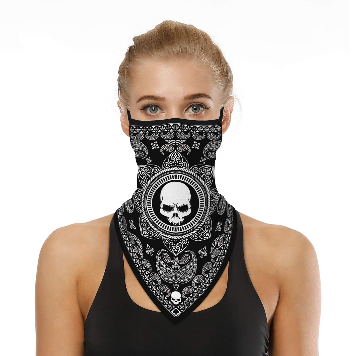 YAYOUREL Neck Gaiter Face Mask Bandanas for Men Women UV Face Scarf Cover Ear Loop Hole Facemask for Fishing Running Cycling
