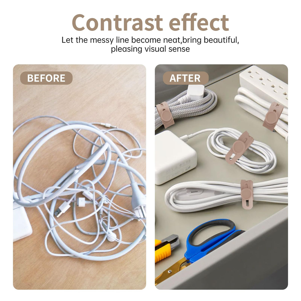 25 Pcs Silicone Cable Ties, Cable Ties Reusable, High Elasticity Cord Wraps for Electrical Cords, Cord Organizer for Earphone, Phone Charger(White)
