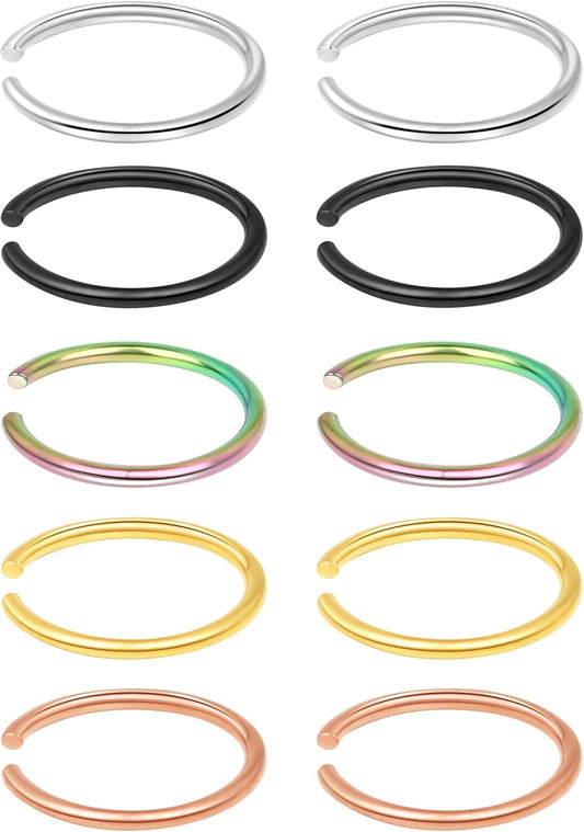 1-16Pcs 16G 18G 20G 22G Nose Rings Hoops Nose Piercings Fake Nose Ring Fake Septum Nose Ring Fake Lip Rings Fake Septum Piercing Fake Nose Piercing Fake Nose Hoop Faux Nose Rings Clip On Nose Cuffs Nose Piercing Jewelry Nose Rings for Women Men Nose Hoops