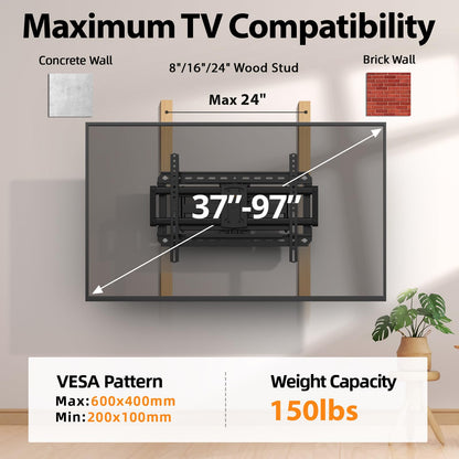 55 65 75 85 inch Tilting TV Wall Mount for 32-90 '' TVs, Low Profile TV Mount Bracket, Safe Lock & Quick Release,Max VESA 600x400mm, 24 inch Studs,132 lbs, Fit Most 55+ 75+ 85+ 86 TVs