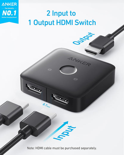 Anker HDMI Switch, 2 in 1 Out HDMI Switcher, Monitor Switch with 4K@60Hz