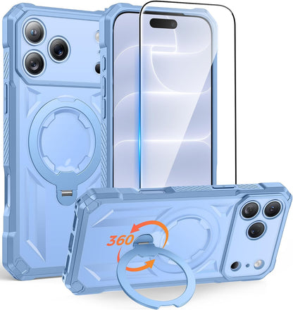 FNTCASE for iPhone 17 Case with 360 Spin Magnetic Stand