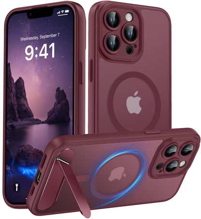 Magnetic Compatible with iPhone 16 Case, [Built-in Kickstand][Full Camera Protection][Compatible with MagSafe][Anti-Fingerprint] Shockproof Phone Case for iPhone 16 6.1",Brown