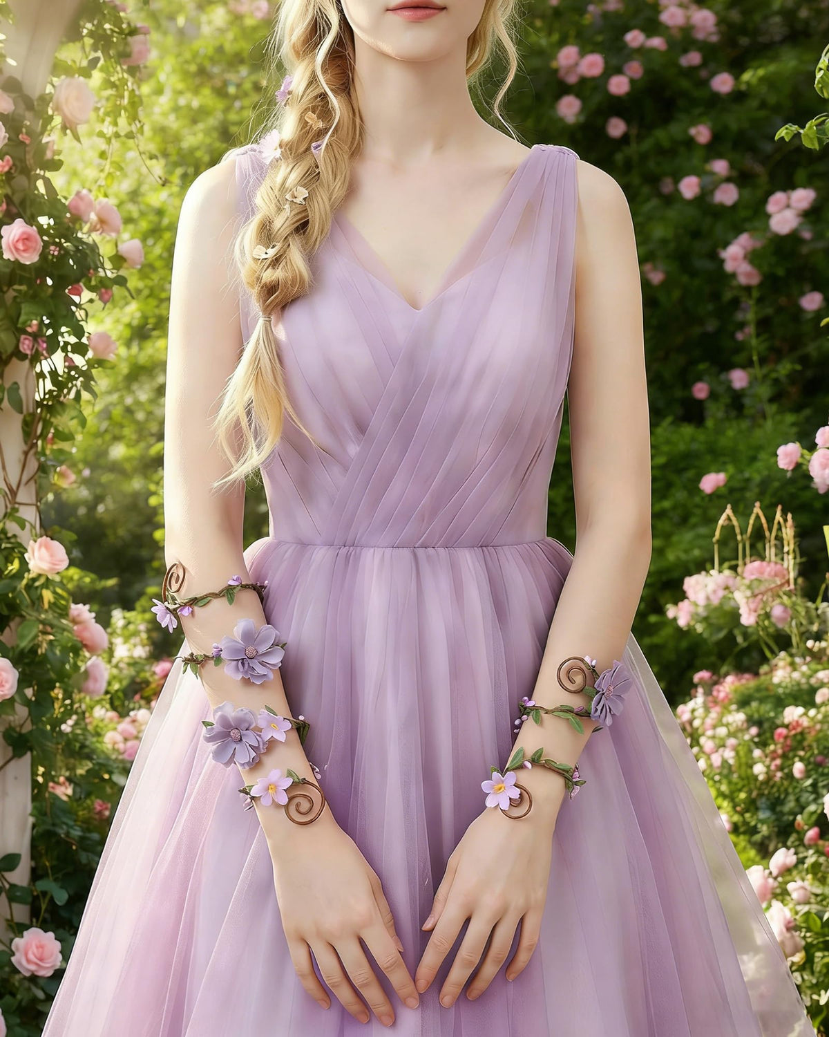 FRESHME Renaissance Costume Flower Arm Wraps - 2 Pcs Fairy Accessories Elf Bracelet with Wrap Ring Woodland Renfaire Outfit