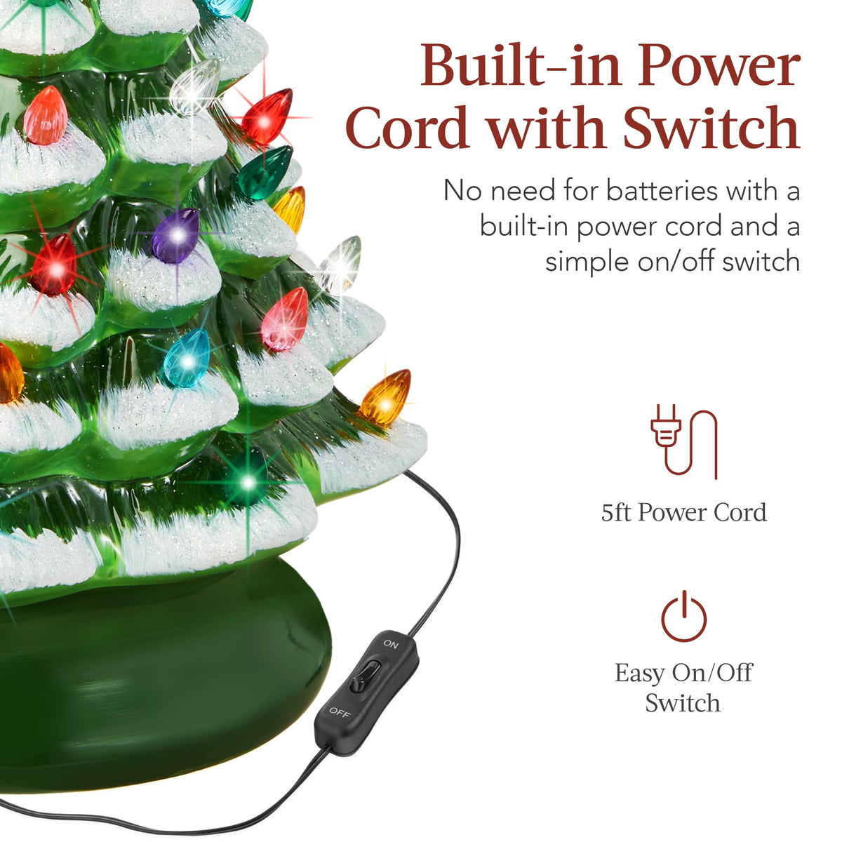 Best Choice Products 15in Ceramic Christmas Tree, Pre-lit Hand-Painted Tabletop Holiday Tree, Star Topper, 64 Lights - Green w/Multicolored Bulbs