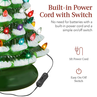 Best Choice Products 15in Ceramic Christmas Tree, Pre-lit Hand-Painted Tabletop Holiday Tree, Star Topper, 64 Lights - Green w/Multicolored Bulbs