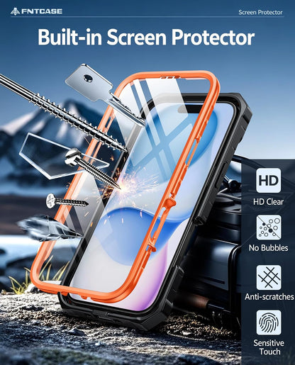 FNTCASE for iPhone 16 Case with Belt Clip and Built-in Screen Protector