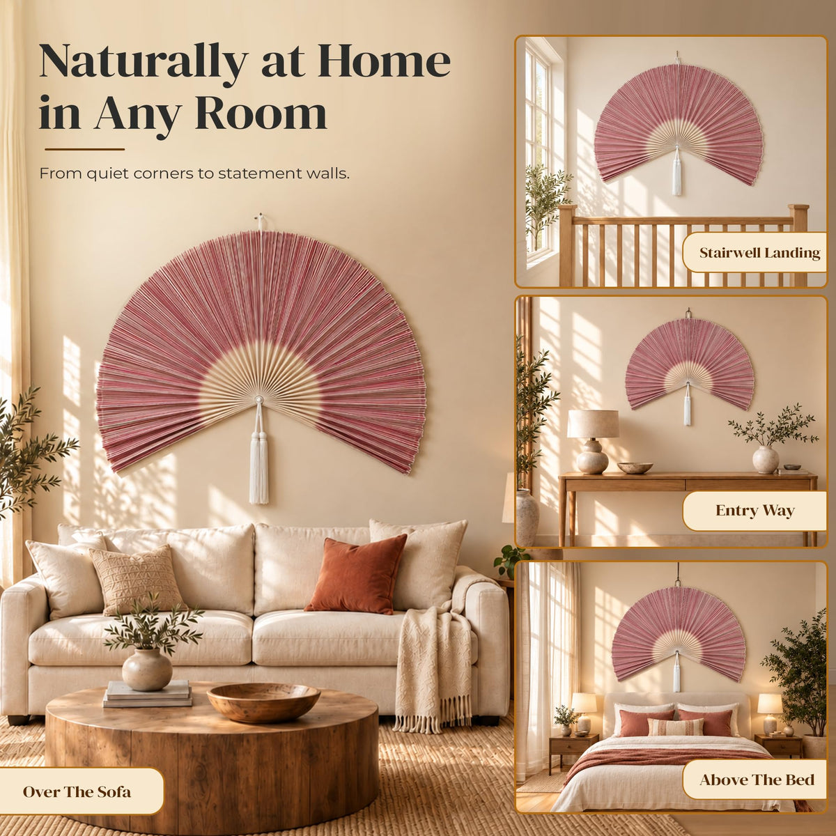 ChumDecor Bamboo Fan Wall Decor, Japanese Wall Fan, Red Brown 40 in
