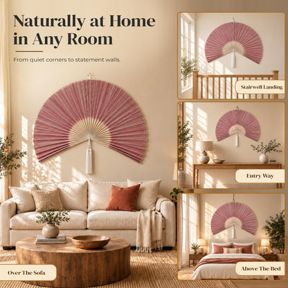 ChumDecor Bamboo Fan Wall Decor, Japanese Wall Fan, Red Brown 40 in