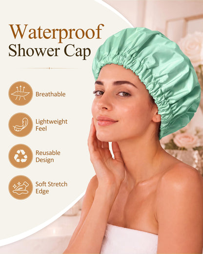 Edoneery Shower Caps for Women Reusable Waterproof, Shower Hair Cap